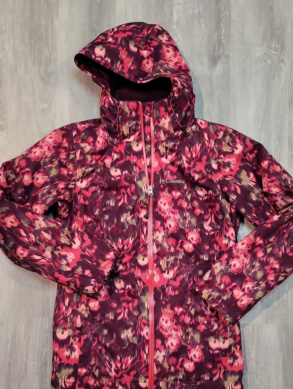 Columbia Women's Maroon & Pink Floral Hooded Ski Jacket
